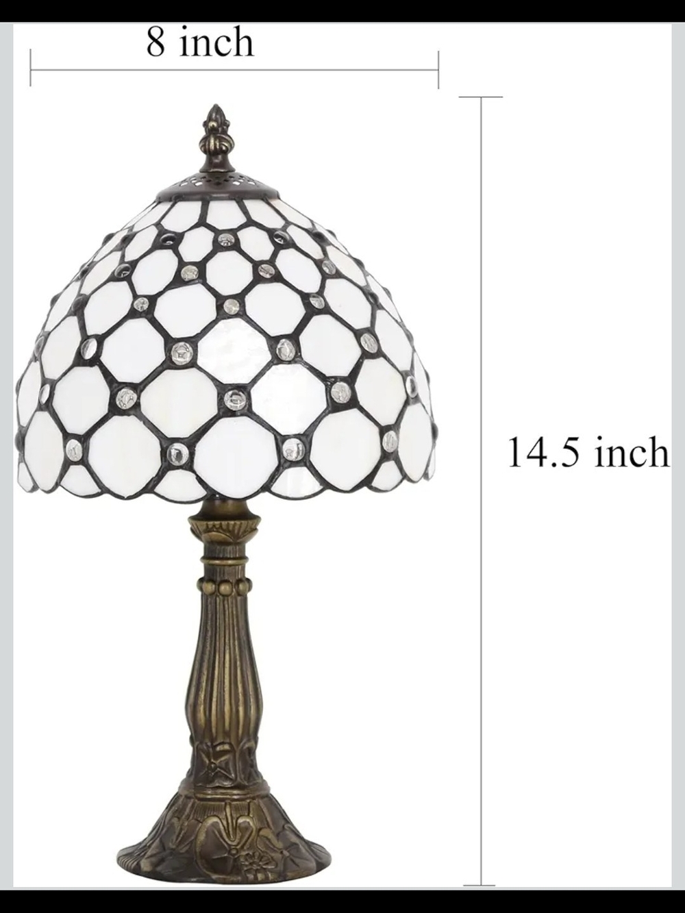 Vintage Tiffany Style Stained Glass Desk Lamp Pearl Bead Nightstand Light - Picture 5 of 9